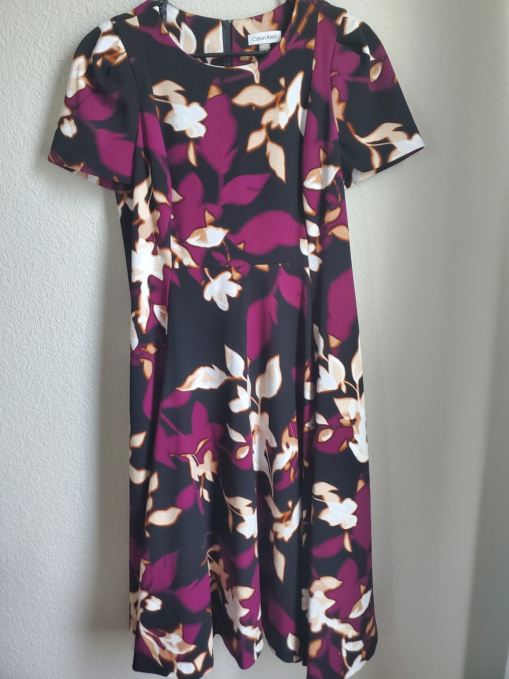 Calvin Klein Black, Plum & White Floral Midi Dress